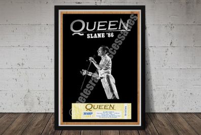 Queen Vintage Concert Poster + Ticket Slane Castle 1986 Reproduction Print