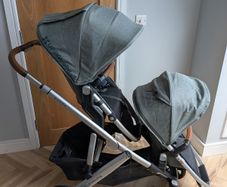 Uppababy Vista Emmett Green Double Buggy with Bassinet Adapters Raincovers and Insect nets