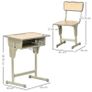 Vintage school-desk style children's desk & chair set - adjustable - storage compartment, bag bracket, pen holder - khaki steel, MDF light wood effect Image 4