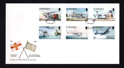 1989 Guernsey 50th Anniversary of Guernsey Airport Commemorative Stamps Official First Day Cover (FDC)