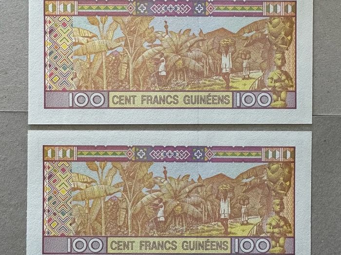 Guinea 2x100 Francs Consecutive Banknotes