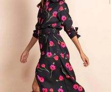 NEW_Dove Maxi Dress in Black/Pink/Red Poppy Flowers