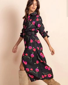 NEW_Dove Maxi Dress in Black/Pink/Red Poppy Flowers
