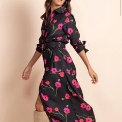 NEW_Dove Maxi Dress in Black/Pink/Red Poppy Flowers