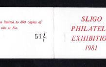1981 Ireland Sligo Philatelic Society Exhibition Booklet containing 2X 19p An Oige Commentative stamps & 2X1/2p & 1X1p pange of 6 gerl definitive stamps Mint Never Hinged (MNH) no 512