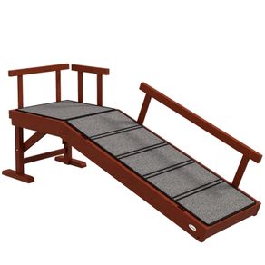 Wooden Dog Ramp with Removable Guardrails, Non-Slip Surface, 125 cm Long, Brown