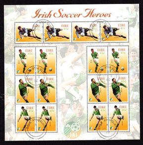 2002 Ireland World Cup Football Irish Soccer Heroes (Irish Footballers) (Packie Bonner, Roy Keane, Paul McGrath & David O'Leary) Sheetlet Fine Used with Dublin Cancel