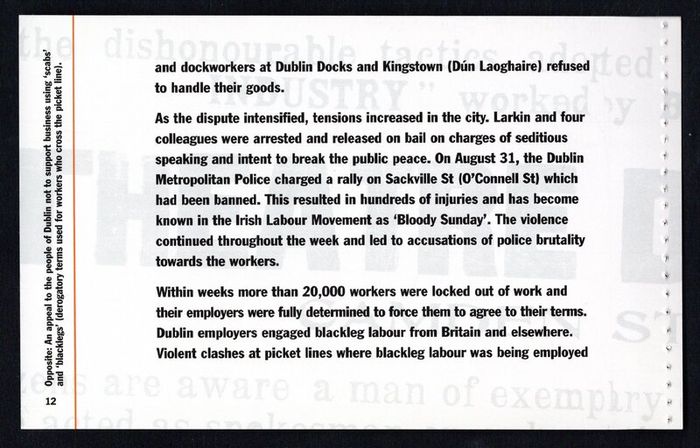 2013 Ireland Centenary of the General Lockout Commemorative Stamp Booklet Mint Never Hinged (MNH). Photos of contents shown.