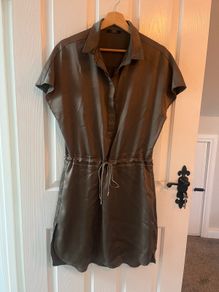 Parfois Khaki Satin Dress with pockets - Size 12 worn once
