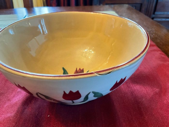 Nicholas Mosse Red lawn set of two , 4 inch jug and a 6 inch diameter bowl . Both have blemishes but perfect for  display