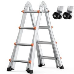 Telescoping Ladder A Frame, 15.5 FT Compact Aluminum Extension Ladder, Multi-Function Portable Collapsible RV Ladder, Telescopic Ladder for Homework Stairs Indoor Outdoor Roof, 330lb Load