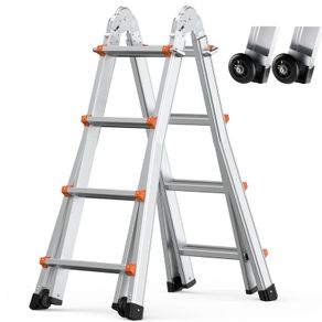 Telescoping Ladder A Frame, 15.5 FT Compact Aluminum Extension Ladder, Multi-Function Portable Collapsible RV Ladder, Telescopic Ladder for Homework Stairs Indoor Outdoor Roof, 330lb Load