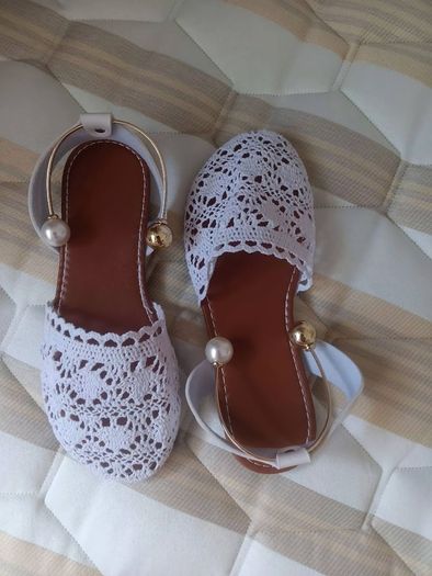White Crochet Slip-on Sandals
