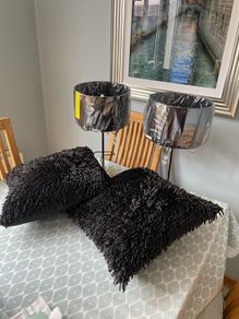 Two Black shaggy chenille cushions