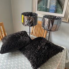 Two Black shaggy chenille cushions