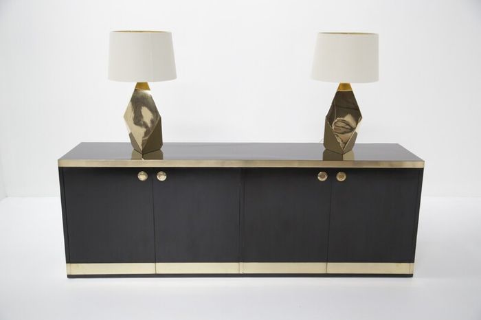 Pair of Modern Brass Origami Mid-century Style Table Lamps, USA