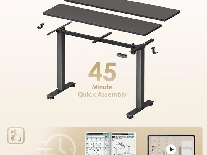 Electric Standing Desk, 120x60cm Height Adjustable Desk with 2 Memory Presets, Quiet Sit Stand Desk for Home Office Bedroom Living Room, Ergonomic Computer Desk with Hooks & Cable Holes, Black