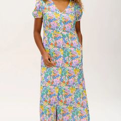 Sugarhill maxi dress button down front , tie back