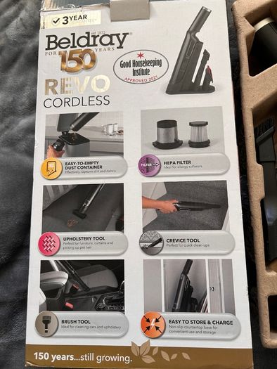 Beldray Revo Cordless Hand Vacuum - Pet Plus+ Hand Vac, 100ml Dust Container, HEPA Filter, Crevice/Brush Tool, 30 Minutes, Upholstery Tool, Rechargeable, Easy Empty, Pet Hair Removal