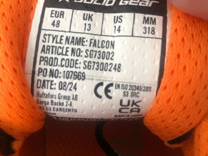 Solid Gear Falcon Safety Boots  - UK13/EU48 - New with Tags