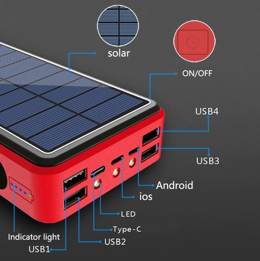 Solar Power Qi Wireless 20000mAh Powerbank Solar External Battery 4USB Ports Portable Phone Charger Fast Charging