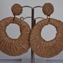 Coffee Beige Raffia Woven Stud Hollow Out Woven Hoop Earrings Image 6