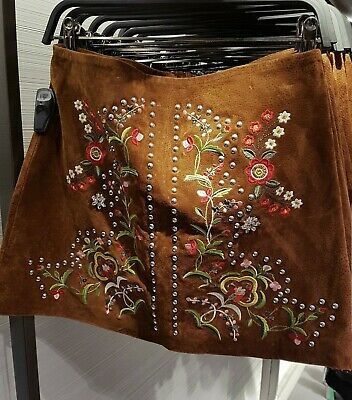 Zara Leather Embroidered Mini Skirt
