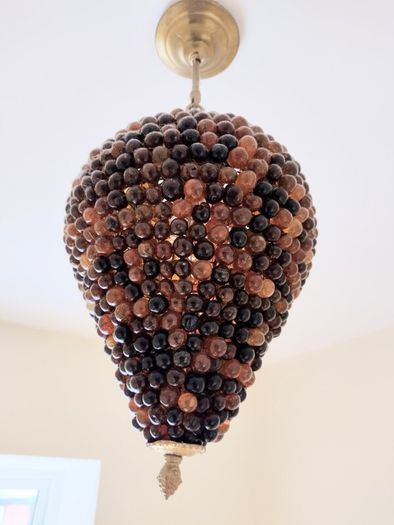 Vintage Glass Bead Ceiling Light - Mid-Century Brass Pendant