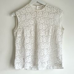Vintage retro white Swiss guipure lace sleeveless top size medium