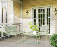 4-Seater Garden Set, 2-Seater Sofa, 2 Chairs, Tempered Glass Table Steel Frame Green