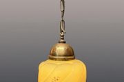 Art Deco Floral Glass &amp; Brass Pendant Lamp