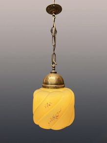 Art Deco Floral Glass & Brass Pendant Lamp