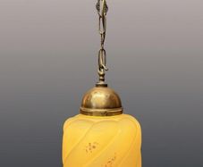 Art Deco Floral Glass & Brass Pendant Lamp
