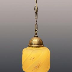 Art Deco Floral Glass & Brass Pendant Lamp