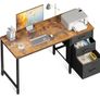Computer Desk with Drawers Office Desk with Storage, Reversible Small Desks for Home Office Vintage Brown Image 2