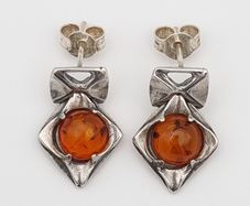 925 vintage sterling silver and amber earrings