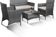 4pc Rattan Garden Furniture Set  Outdoor Lounger Sofa, Chairs and Table Bistro Set for Lawn, Patio, Inside Conservatory Easy to Store, Stackable, Ideal for Dining in the Sun AVAILABLE IN BLACK, GREY OR BROWN (FREE POSTAGE)