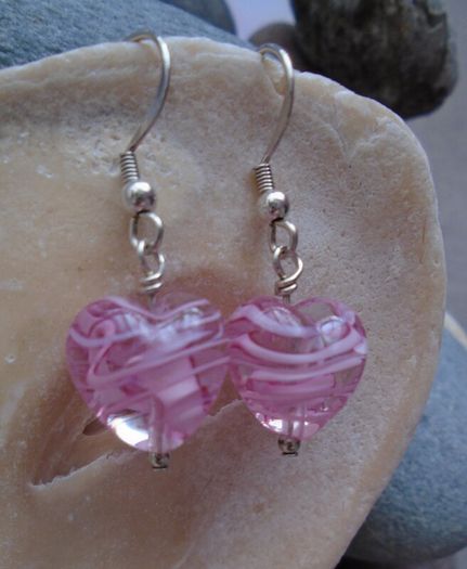Jewellery set, Glass heart necklace.earrings,Silver jewellery.Valentines Day