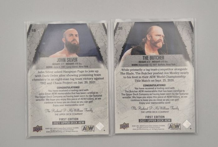 AEW Upper Deck 2021 Relic Cards John Silver and Butcher