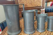 Antique French solid pewter measuring tankards Fleurs de lys complete set