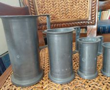 Antique French solid pewter measuring tankards Fleurs de lys complete set