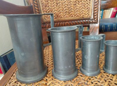 Antique French solid pewter measuring tankards Fleurs de lys complete set