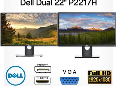 Dual Dell 22" P2217h LED IPS Monitors Full HD (1080p)
