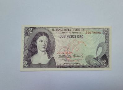Colombia  2 Pesos 1973 notes UNC
