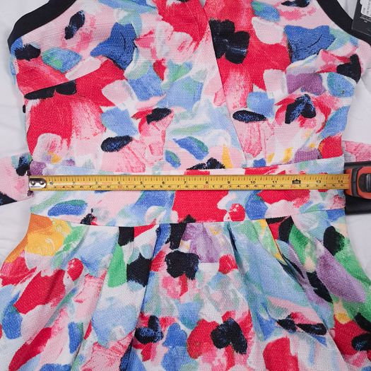 Karl Lagerfeld Multi-Color Red Blue Floral Waist Tie Sleeveless Dress 8UK/36EU/4US