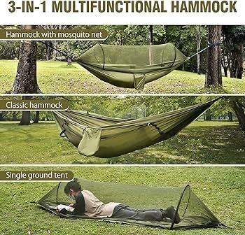 NEW SALE | Camping Hammock with Mosquito Net 114 x 54 inch Lightweight Portable Double Hammock with Straps 440 LBS Load Capacity Pop-up Nylon Hammock for Travel Outdoor Hiking Backpacking Picnic