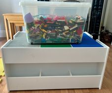 Lego building table and blocks.