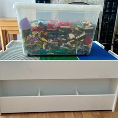 Lego building table and blocks.