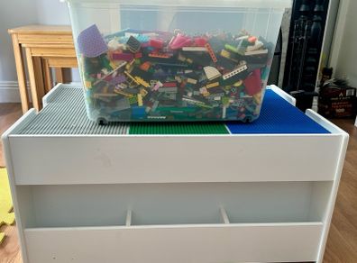 Lego building table and blocks.