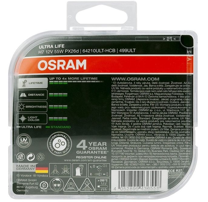 Osram Ultra Life H7 12V Halogen Headlamp 2 Units